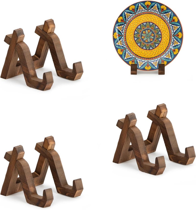 ANBOXIT Plate Display Stand, 3 Pack 4 Inch Plate Holder for Displaying, Decorative Picture Frame Dish Photo Plaque Platter Wood Stand - Image 1